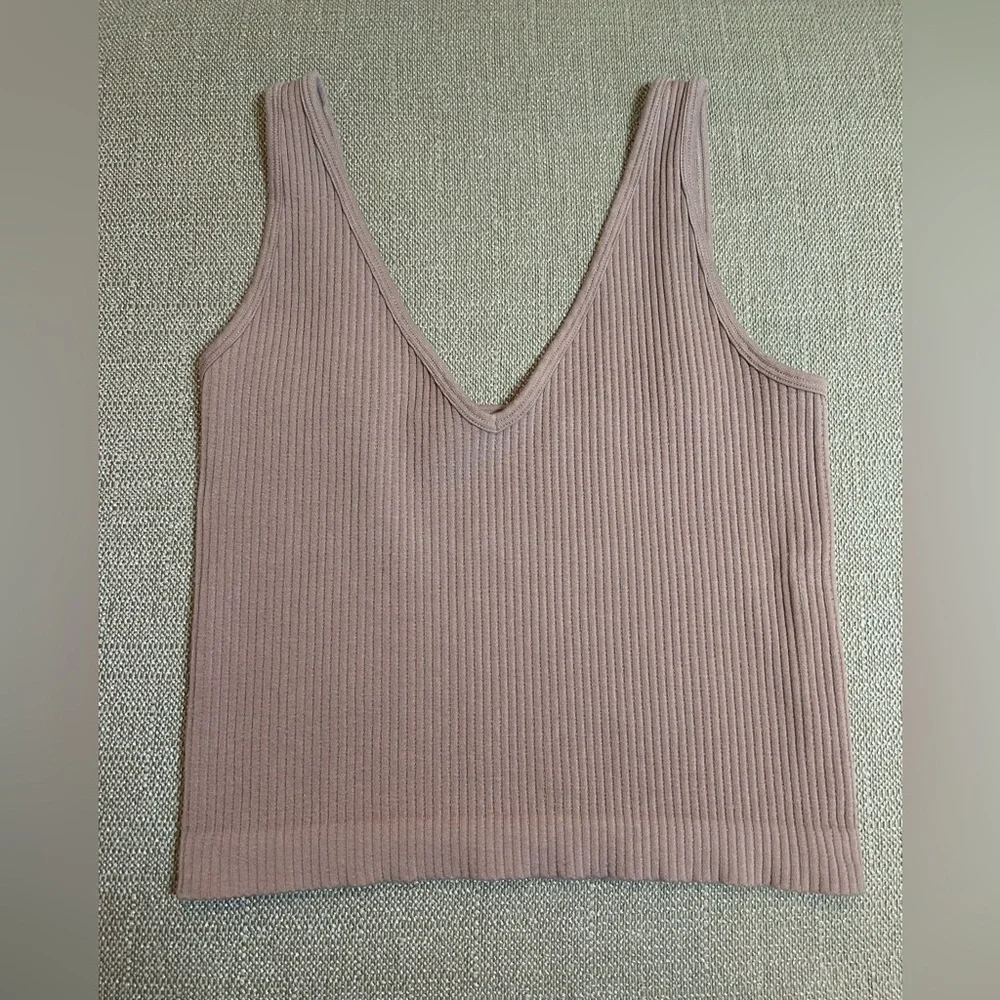 Intimately by Free People Ribbed V-Neck Tank Top - Pink/Beige